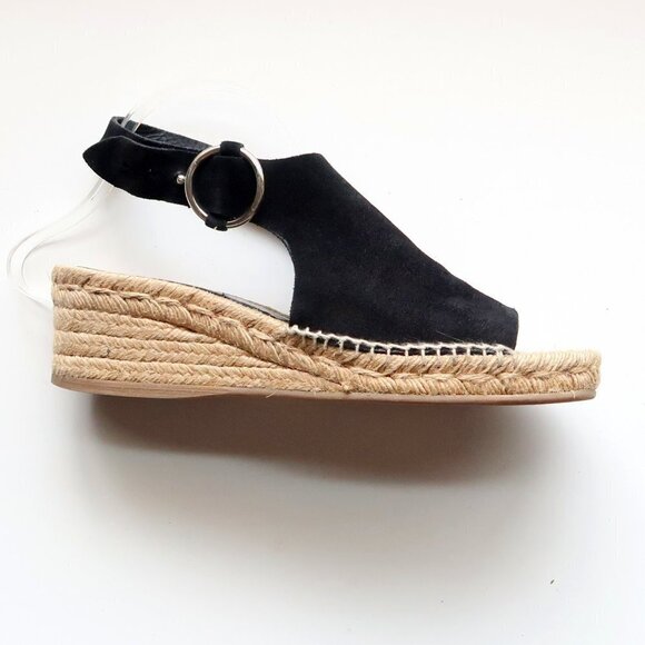 Rag & Bone Calla Black Suede Leather Espadrille Wedge Slingback Open Toe Sandals - Picture 7 of 15